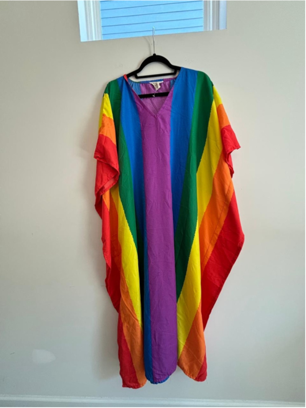 Women's Gypsy Blue Rainbow Striped Kaftan Swim Coverup, Size S #1011